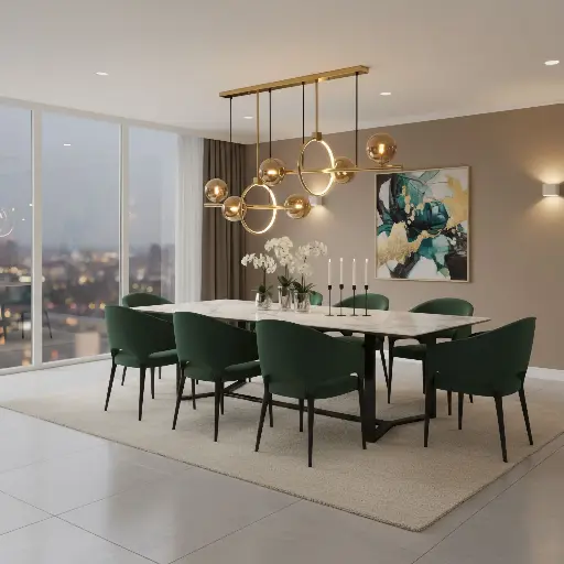 Gold pendant light over a dining table - Elmadinah