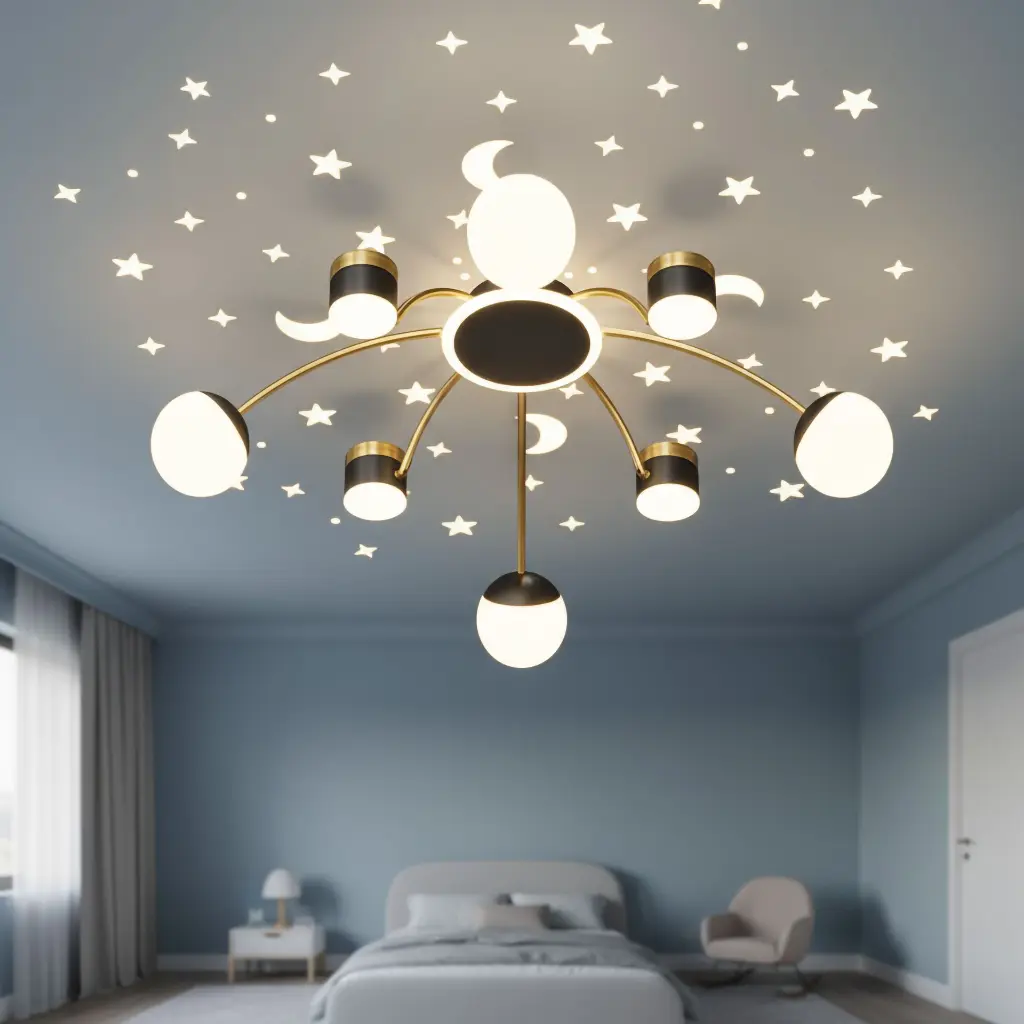 LED ceiling light with star projector in a bedroom - Elmadinah