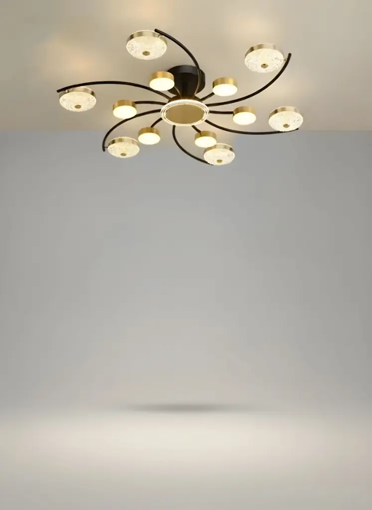 Swirl LED Ceiling Light, 12 Lights, Black & Gold