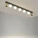 Linear Ceiling Light with 5 Globes & 2 Spots, Gold & Black