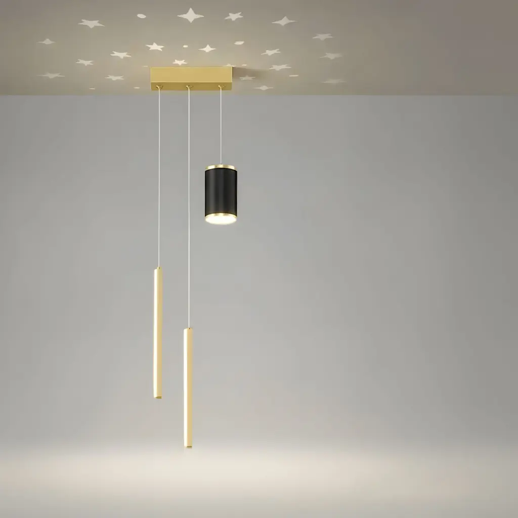 Star Projector LED Pendant, 3 Lights, Gold & Black
