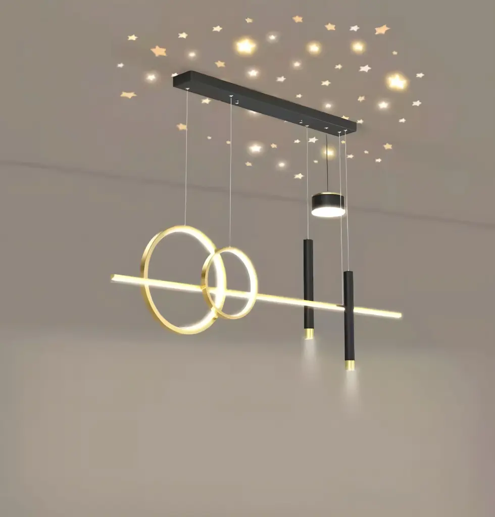Rings & Star Projector LED Pendant, Black & Gold