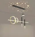 Rings & Star Projector LED Pendant, Black & Gold