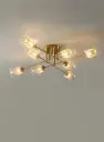 Clear Glass Ceiling Light, 8 Lights, Gold