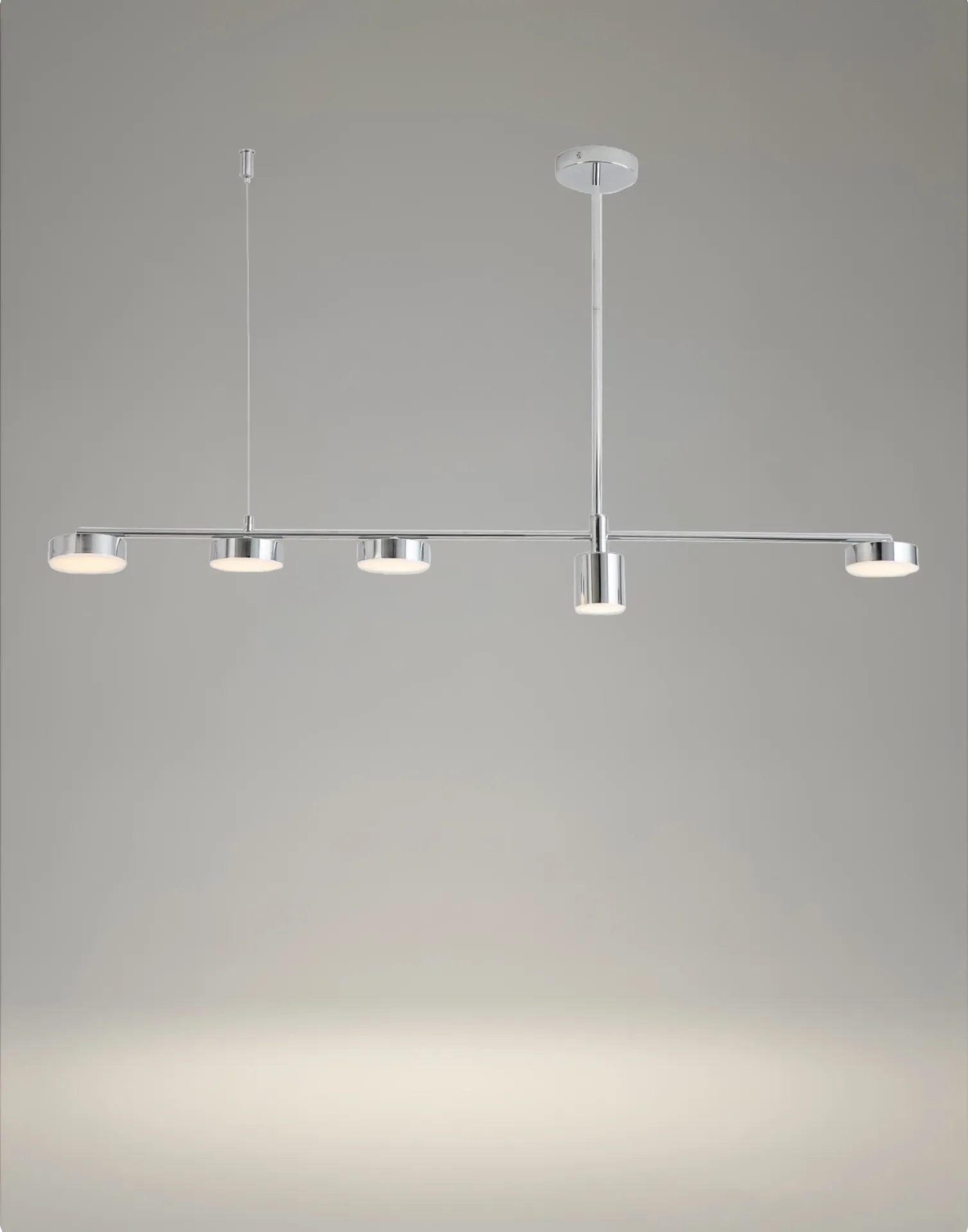 Minimal Linear LED Dining Chandelier, 5 Lights, Silver