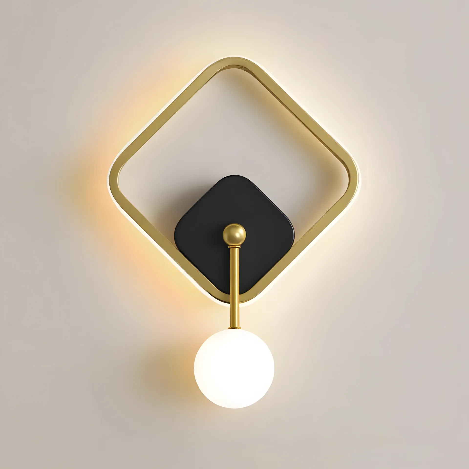 Square LED Wall Light with Globe, Gold & Black