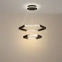 Hexagon Crystal 2-Ring LED Chandelier, Black