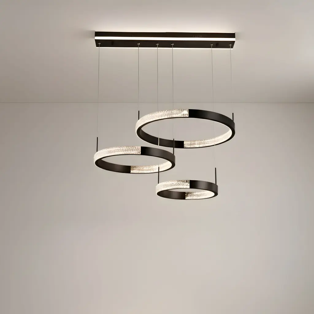 [AN-UR 86] Modern Triple Ring LED Chandelier with Crystal Prisms