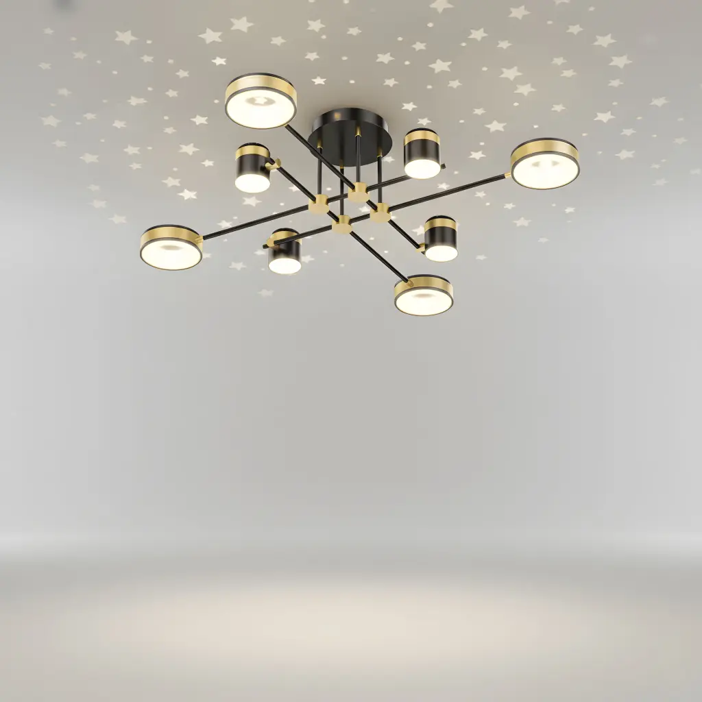 Star & Moon LED Ceiling Light, 8 Lights, Gold & Black