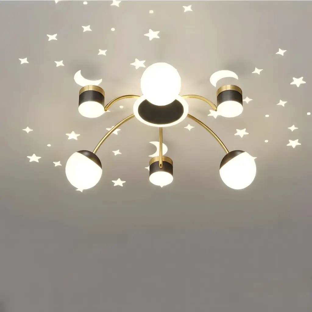 [AN-MK 02/6] Modern 6-Arm LED Ceiling Light with Star & Moon Projector