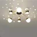 Modern 6-Arm LED Ceiling Light with Star & Moon Projector