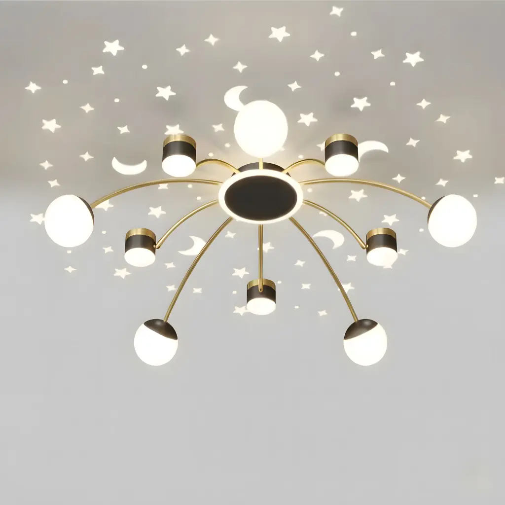 [AN-MK 02/10] Grand 10-Arm LED Ceiling Light with Star & Moon Projector