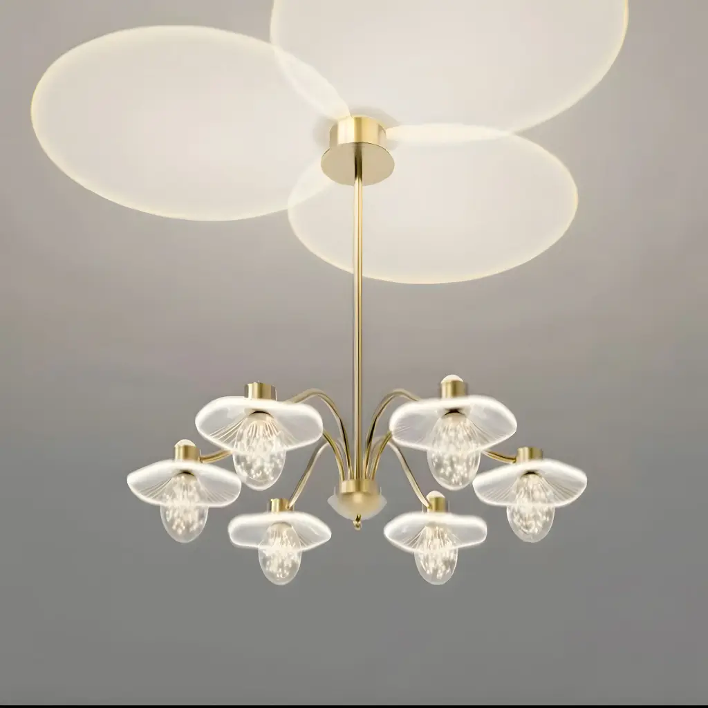 Crystal Flower LED Chandelier, 6 Lights, Gold