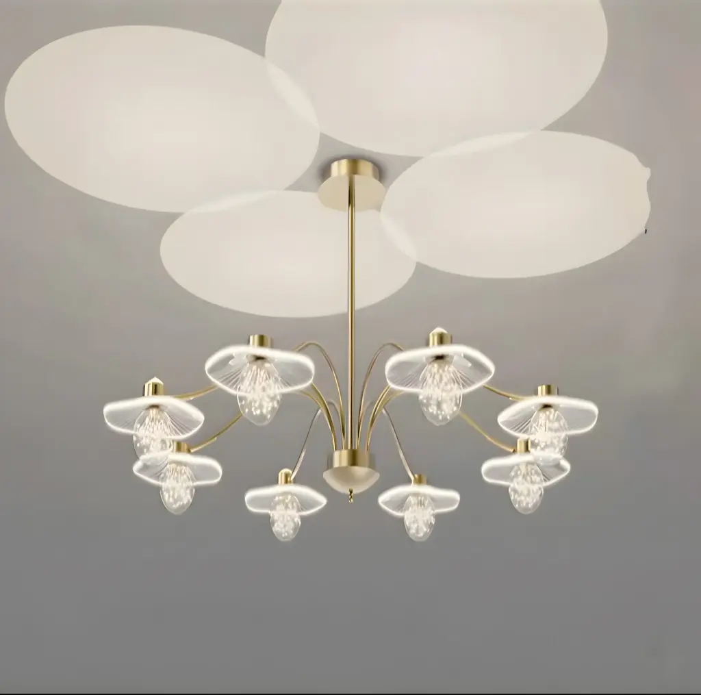 [AN-MK 04/8] Grand 8-Light Crystal Bloom Chandelier with Ceiling Glow
