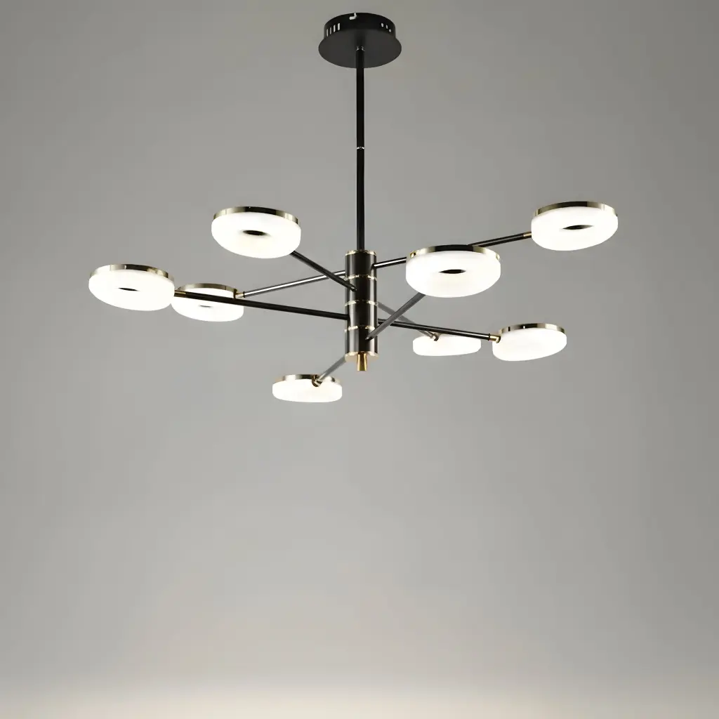 8-Light Black and Gold Horizontal LED Chandelier