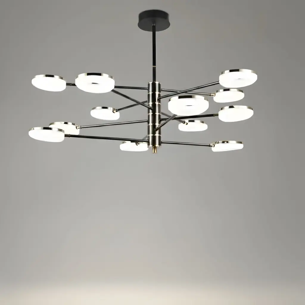 [AN-MK 07/12] 12-Light Large Black and Gold Horizontal LED Chandelier