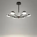 Disc LED Chandelier with Crystal Stem, 6 Lights, Black & Gold