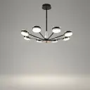 Disc LED Chandelier with Crystal Stem, 8 Lights, Black & Gold