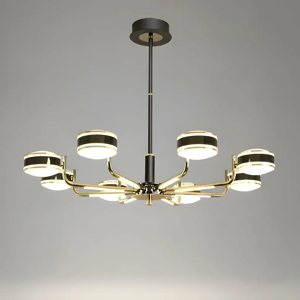 Curved-Arm LED Chandelier, 8 Lights, Black & Gold