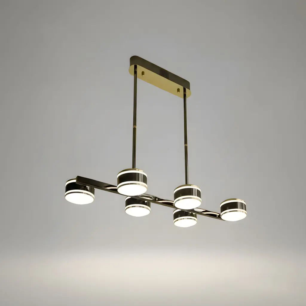 [AN-MK 10/6L] "Linear Horizon" Black & Gold LED Pendant Chandelier