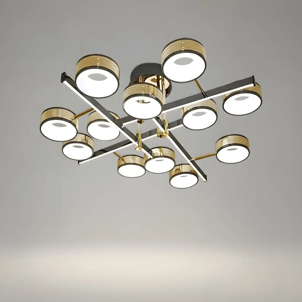 [AN-MK 11/12] "Constellation Layered" Black & Gold LED Flush Mount