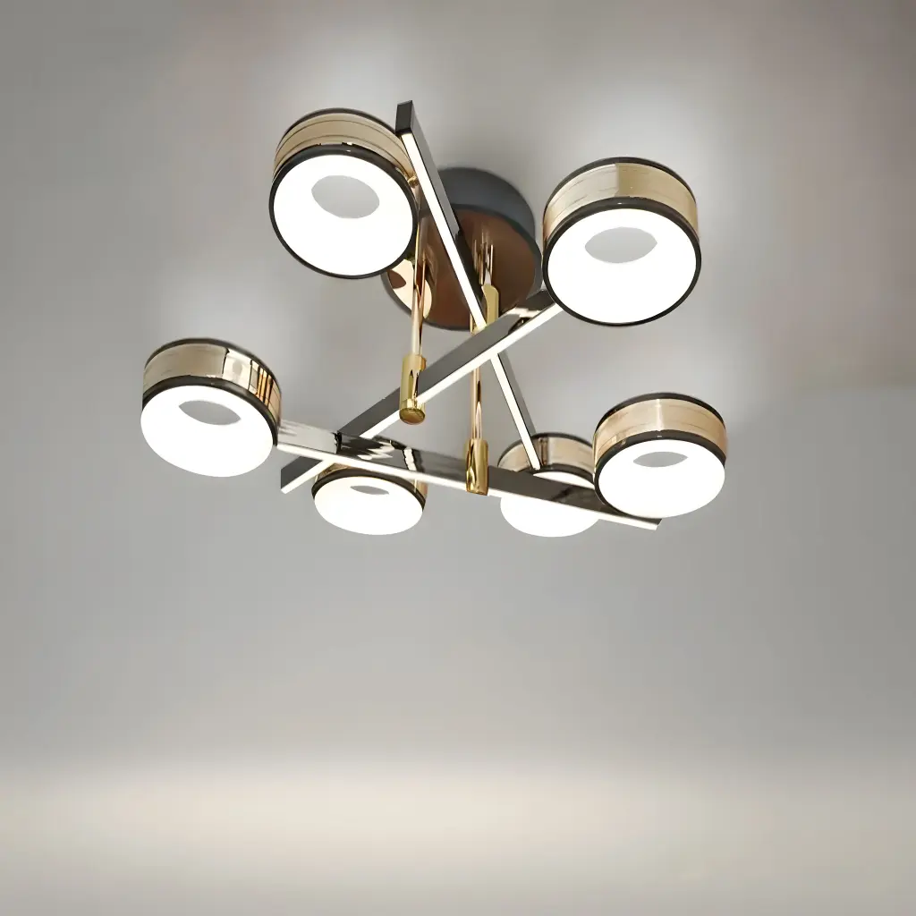 [AN-MK 11/6] "Nebula Layered" 6-Light Black & Gold Chandelier