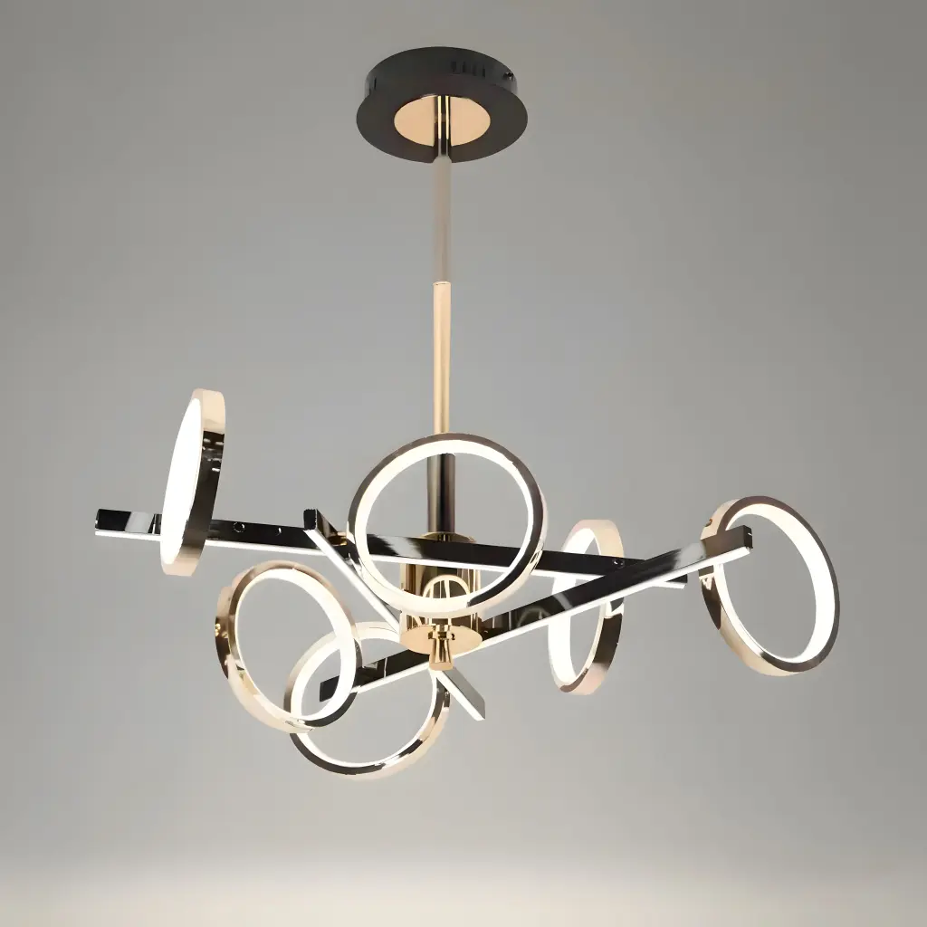 Crossed Rings LED Chandelier, 6 Lights, Black & Gold