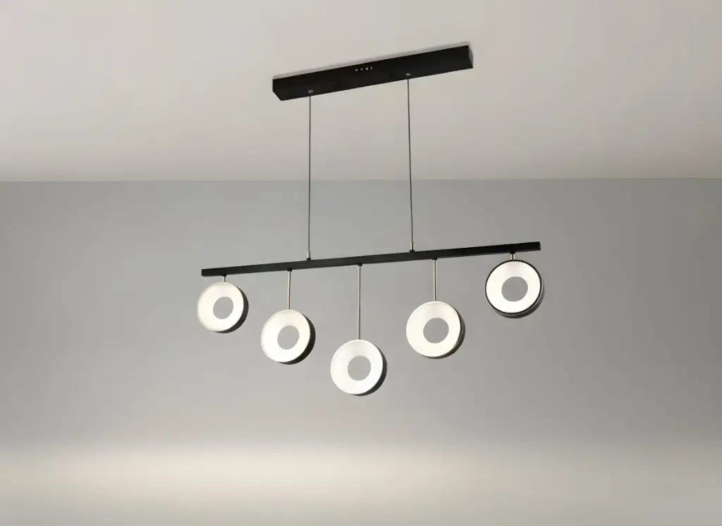 5-Ring LED Dining Chandelier, Black & Gold